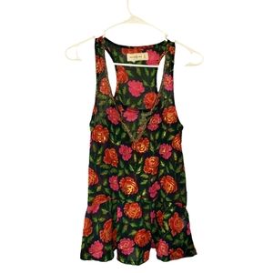 Abercrombie & Fitch extra small flowy floral loose fit gold beads tank top